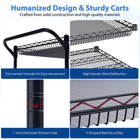 Heavy Duty Rolling Utility Cart Built Like A Tank For Busy Shops Rated At 1350 Lbs Commercial Metal Trolley Top Notch Swivel Casters NSF Certified Rugged Steel Server Rack Black Kitchen Crew Essential