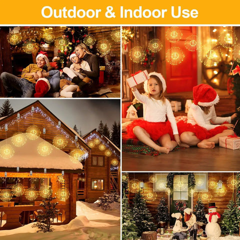 Lit 8 Pack LED Copper Wire Firework String Lights with Remote, Dimmable and Waterproof IP65 for Christmas decor