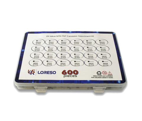 Transistor Assortment Kit Box With 600 Pieces And 24 Value NPN PNP Transistors Including 2N2222 2N2907 BC327 BC337 and more