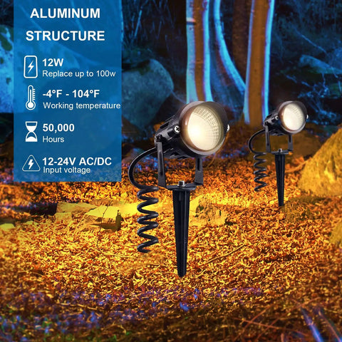Low Voltage Landscape Lights 12W LED Outdoor Path Garden Lighting Kit Ultra Bright 900 Lumens Waterproof Weatherproof 3000K displayed