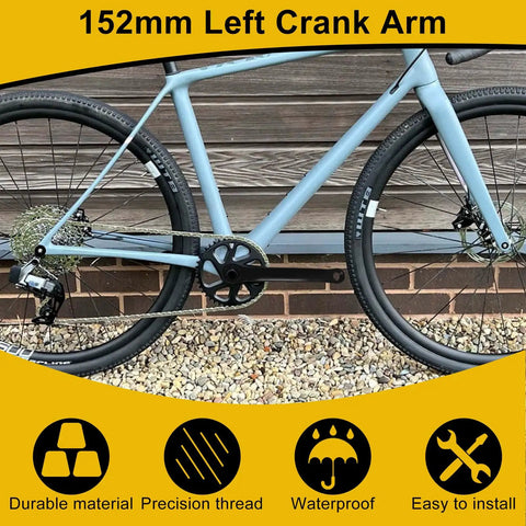 152mm Left Crank Arm Replacement For Diamond Hole Bicycles on bike with black wheels and chain, outdoor setting