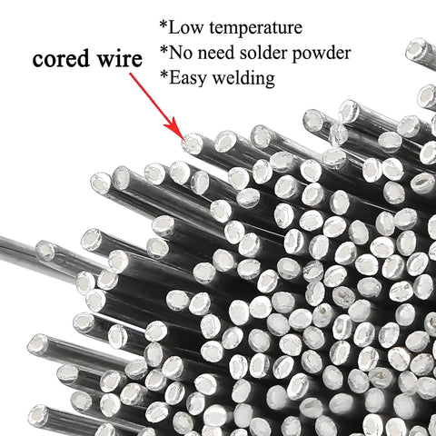 Close-up of Flux Core Aluminum Welding Rods 2.0mm X 410mm Built In Flux Core for low temp, easy melt applications.