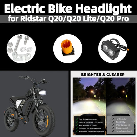Beefy 20W LED Headlight For Electric Bikes And ATVs, 6000 to 6500K White High Beam, Waterproof Three Pin Plug And Play, Mount Bracket Included