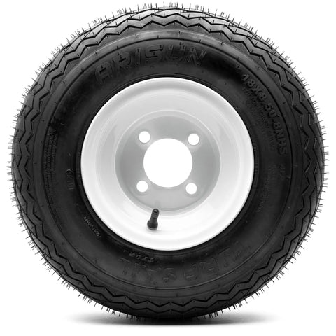 Sick Glossy White Steel Golf Cart Wheels And Durable Turf Replacement Tires Set Of Four With Snap Fit 4X4 Bolt Pattern, 18x8.5