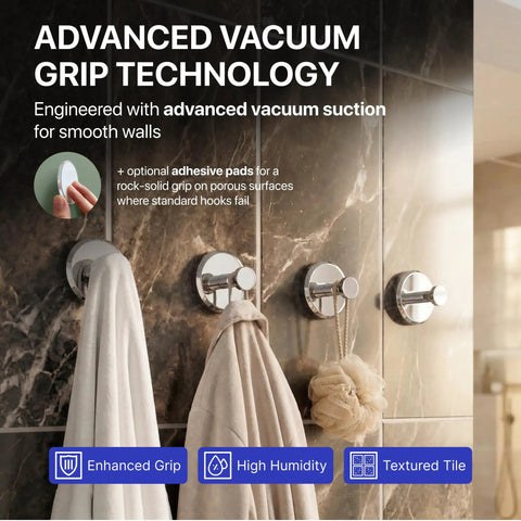 Suction Cup Hooks 4 Pack For Shower And Bathroom Towel Holder No Drill Strong Hold On Tiles Glass Doors And Mirrors Chrome Finish