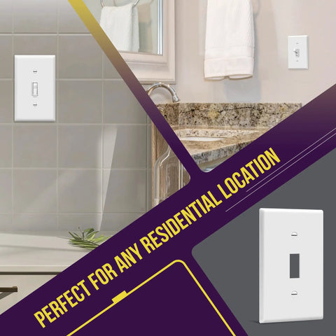 Unbreakable Polycarbonate Thermoplastic Light Switch Cover Plate Tough 1 Gang 4.50 X 2.76 Inches White Built To Last Wall Plate With Heat And Fade Resistance UL94 V2 Rated Easy Install 10 Pack