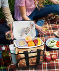 Cowboy Western Desert Insulated Lunch Bag With Adjustable Shoulder Strap on picnic blanket, 15L capacity with food items