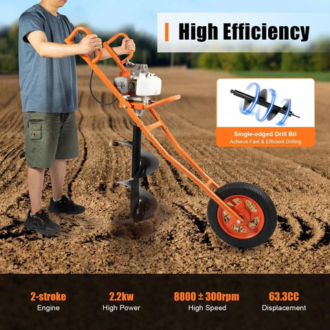 Man using Gas Powered Earth Auger With 11 Inch Bit For Fence Garden And Tree Planting No Sweat Two Stroke Post Hole Digger 3HP 2.2KW