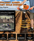 Person using Powerful 52cc Gas Powered Auger Post Hole Digger With 4 Inch 6 Inch And 8 Inch Drill Bits And Extension Rods for digging.