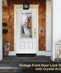 Vintage Gold Front Door Lock Set With Crystal Glass Knob Sleek Dope Reversible Handle And Deadbolt on wood-paneled entrance