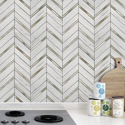 Peel And Stick Hexagon Mosaic Backsplash Tiles For Kitchen Decor, 10-Sheet Self Adhesive Aluminum PVC Composite Wall Covering