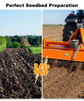 Beastly Three Point Rotary Tiller for Class 1 Tractors in action, preparing fine seedbed, showing attachment to tractor.