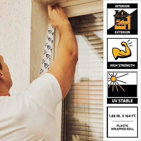 Heavy Duty Clear Insulation Seam Tape 2 Inch X 164 Feet Acrylic Adhesive Roll applied on a window frame for sealing.