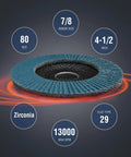 10 Pack 4 and a Half Inch T29 Zirconia Flap Discs For Angle Grinder Arbor Size Seven Eighths Inch 40 Grit Set Pro Grade