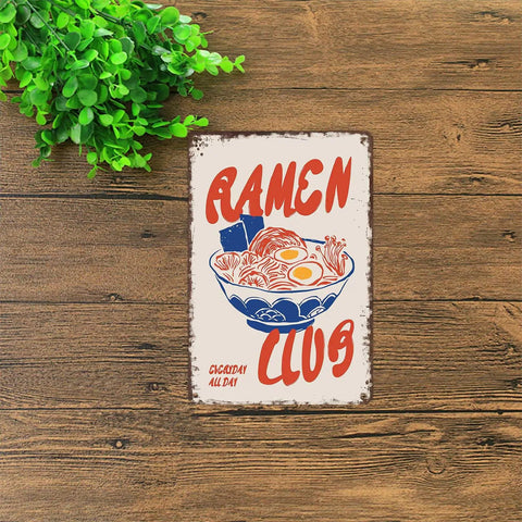 Funny Vintage Metal Wall Sign Ramen Club Everyday All Day Tin Sign 8x12 Inches Aluminum Decor For Home Office Garage Kitchen Dorm