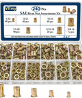 Rivet Nut Kit 240 Pcs Dope Six Size Set With 6-32 8-32 10-24 1/4-20 5/16-18 3/8-16 UNC Zinc Plated Carbon Steel Nutserts