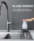 Glass Rinser Cup Washer For Kitchen Sinks 360 Degree Bottle Cleaner Attachment In Stainless Steel Black installed in sink