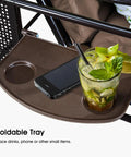 Foldable tray with drink and phone on Deluxe 3 Seat Backyard Outdoor Patio Porch Swing With Weather Resistant Steel Frame