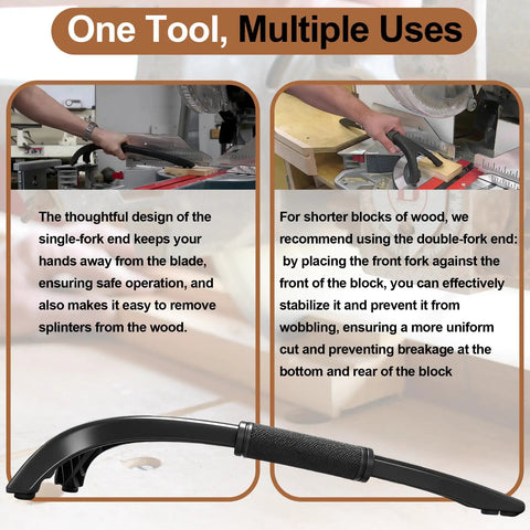 Diagram showing Miter Saw Hold Down Stick Hand Saver for Safe Woodworking in use, illustrating safety and versatility.