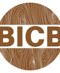 Circular logo with wood grain pattern and letters BICB in the center.