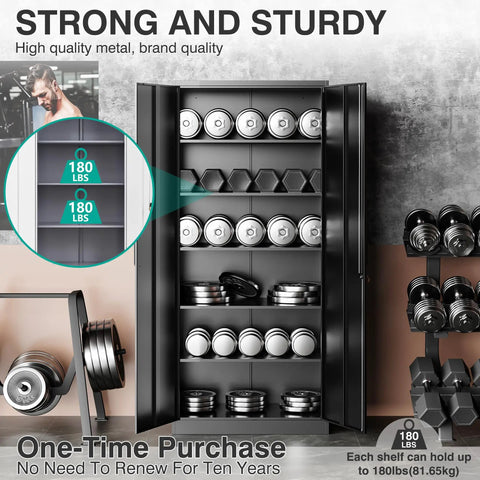 Lockable 71 Inch Metal Storage Cabinet With 2 Doors And 6 Adjustable Shelves Heavy Duty Steel Tool Cabinet for Gym