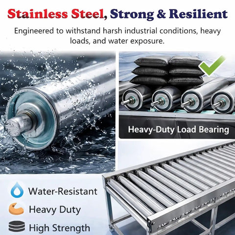 Stainless Steel Conveyor Roller For Coyote Fence 2 Inch Diameter By 19.7 Inch Length Beefy Spring Loaded Rustproof Rollers