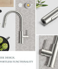 Single Handle Kitchen Faucet With Effortless Pull Down Sprayer Serving Both Clean Stream And Rinse Spray Quick No Fuss Diy Install Total Sink Makeover That Runs Like A Charm angled above view on a stylish countertop.