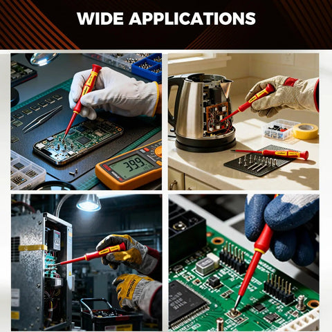 1000V Insulated Electrician Screwdriver Set with Magnetic Tips used on electronics, kettle, and electrical panel in various tasks.