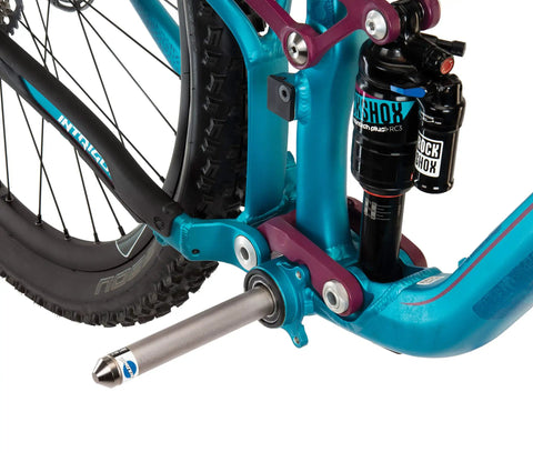 Beefy Press Fit Bottom Bracket Bearing Removal Tool For Internal BB Bearings including BB90 BB92 Shimano SRAM GXP Race Face and other press fit systems with two installation bushings, shown on a bike frame.