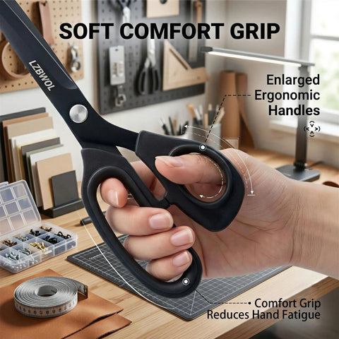 10 Inch Heavy Duty All Purpose Scissors For Office And Crafts With Reinforced Pivot Thick Stainless Steel Blades Rock Solid Tension No More Jams Built To Last For Paper Fabric Cardboard, soft grip handle