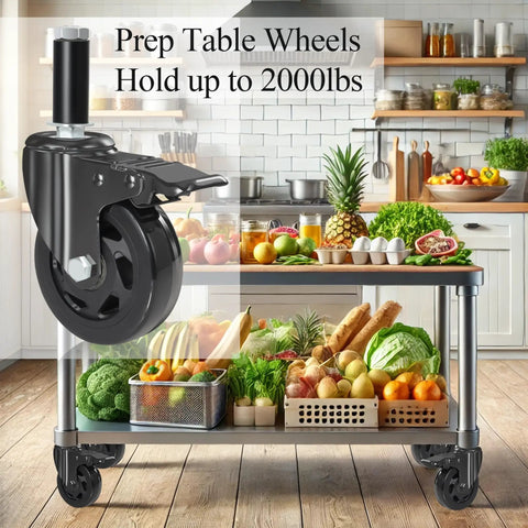 Ready To Roll 4 Inch Expanding Stem Caster Wheels Set Of 4 With Secure Locking Brakes Universal Tube Fit close-up on caster wheel.