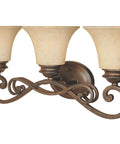 Mendocino 24.25 Inch 3 Light Bathroom Vanity Light Fixture In Forged Sienna With Warm Amber Glass Damp Rated Steel Construction