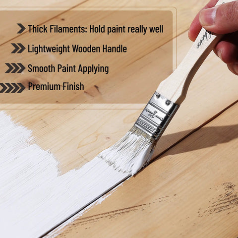 1 Inch Natural Bristle Paint Brush Set 16 Pack For Chip Painting Wood Stain And General Finishing Ergonomic Wooden Handle Delivers Pro Grade Coverage And Holds More Paint With Fewer Streaks On Walls And Trim brushing white paint on wood