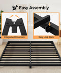 Rock Solid Full Size Bed Frame With Heavy Duty Steel Slat Support Ultra Low Profile Platform Design showing easy assembly features.