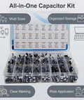 500Pcs Capacitor Kit With 24 Value Aluminum Electrolytic Caps 0.1uF To 1000uF 10V To 50V Includes Labeled Transparent Storage Box
