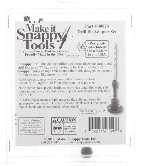 7 Piece Drill Bit Adapters Set One Sixteenth Inch To One Quarter Inch With One Quarter Inch Hex Power Shank For Quick Change Chucks Built For DIY Pros And Professionals Made In USA Now on box