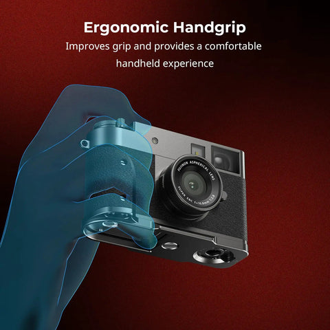 Fujifilm X Half L Shaped Grip With Built In Quick Release Plate For Arca demonstrating ergonomic handgrip in use on camera