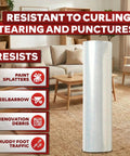 Carpet Protection Film Self Adhesive 24 Inch by 200 Feet 3 Mil Clear Sticky Carpet Protector roll in living room.