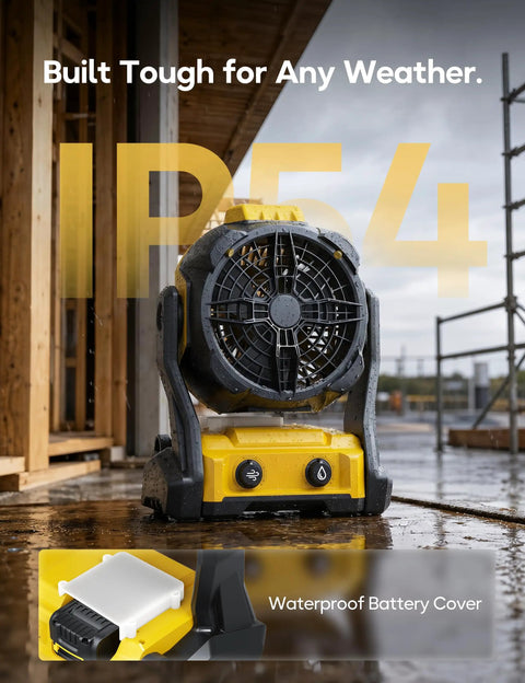 Cordless Misting Fan For DeWalt 20V Max Battery, Personal Cooling On The Go, waterproof design, outdoor use on jobsite
