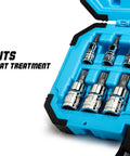 XZN Triple Square Socket Set 10 Piece Metric Heavy Duty Drop Forged S2 Steel Bits in blue case, shown with socket sizes.
