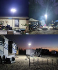 30,000 Lumen Telescoping Camping Light With Remote And Manual Control illuminating outdoor area at night
