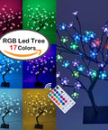 18 Inch Cherry Blossom Bonsai Tree With 48 RGB LED Lights Remote 16 Color Changing Modes 24V UL Listed Adapter Included