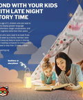 Mother and child reading inside play tent with Kids Book Night Light Lantern For Camping And Reading USB Rechargeable Desk Lamp visible
