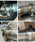 3.5 Inch Stainless Steel V Band Clamp Kit With Male And Female Flanges For Turbo Exhaust Systems installed on pipes.