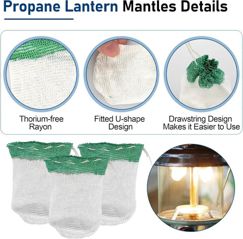 20 Pack Coleman Standard String Tie 21 Lantern Mantles Replacement Set For Outdoor Camping showing material and design features.