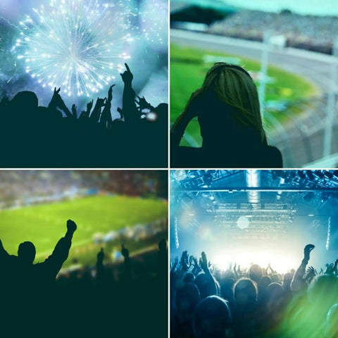 Collage of concerts and stadium events suitable for Disposable Earplugs For Concerts And Stadiums NRR 32 dB Soft Smooth Design.