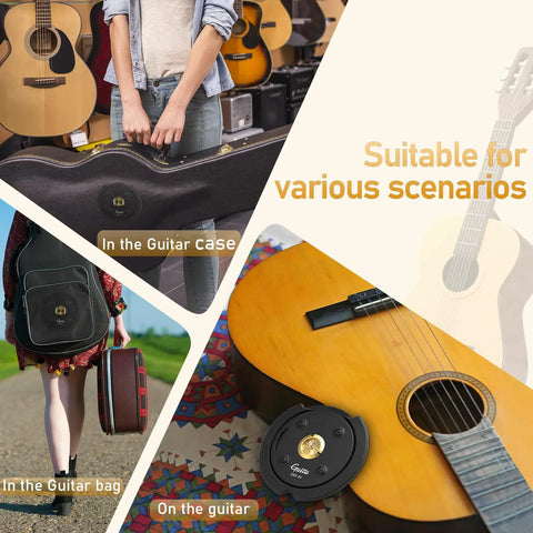 2 In 1 Acoustic Guitar Humidifier With Soundhole Cover, black round unit on acoustic guitar soundhole
