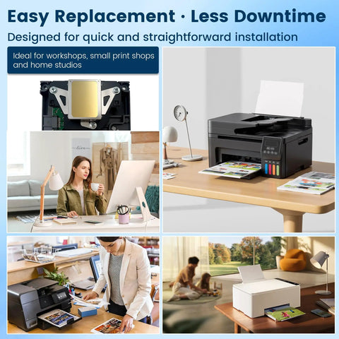 Collage of L1800 DTF Printhead Replacement For L1800D 1390 1400 1430 1500W R260 R270 R330 Printers in various settings