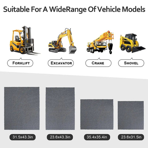 Heavy Duty Non Skid Forklift Floor Mat And Tractor Cab Protector With Tough As Nails Rubber Deck Pad shown in various sizes