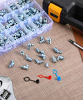 245 Piece Grease Fittings Assortment With SAE And Metric Zerk Fittings One Quarter Inch One Eighth Inch M6 M8 M10 Straight 45 Degree And 90 Degree With Caps For Automotive And Industrial Use Pro Grade Kit displayed with wrench and caps